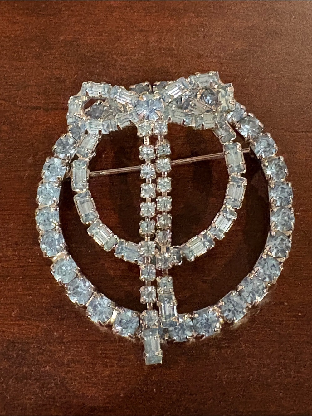 Crystal Light Blue Double Circle Rhinestone Brooch